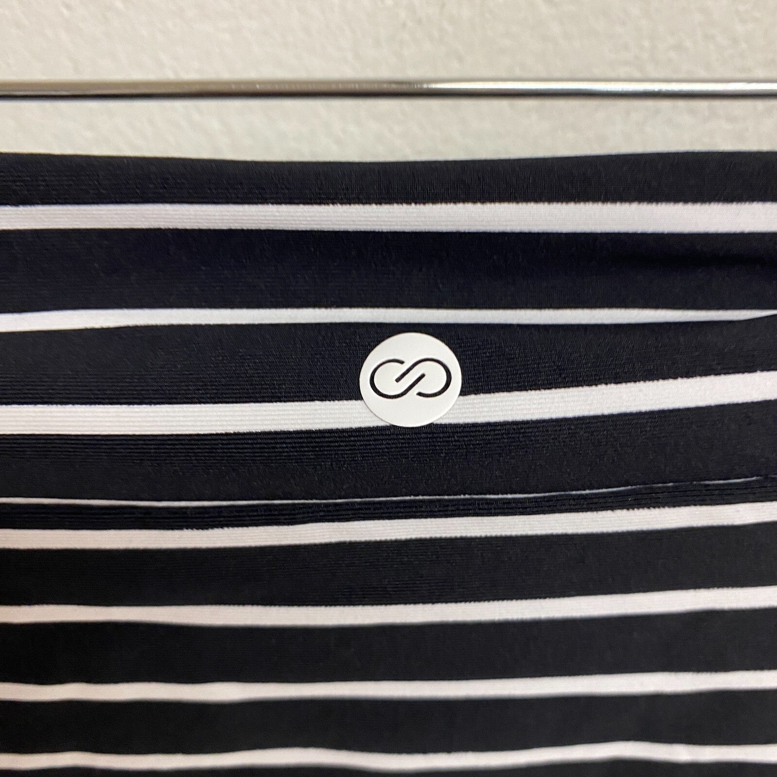 CALIA Women's MidRise Wide Banded High Leg Swim Bottoms Stripe Black WSA23414PRT