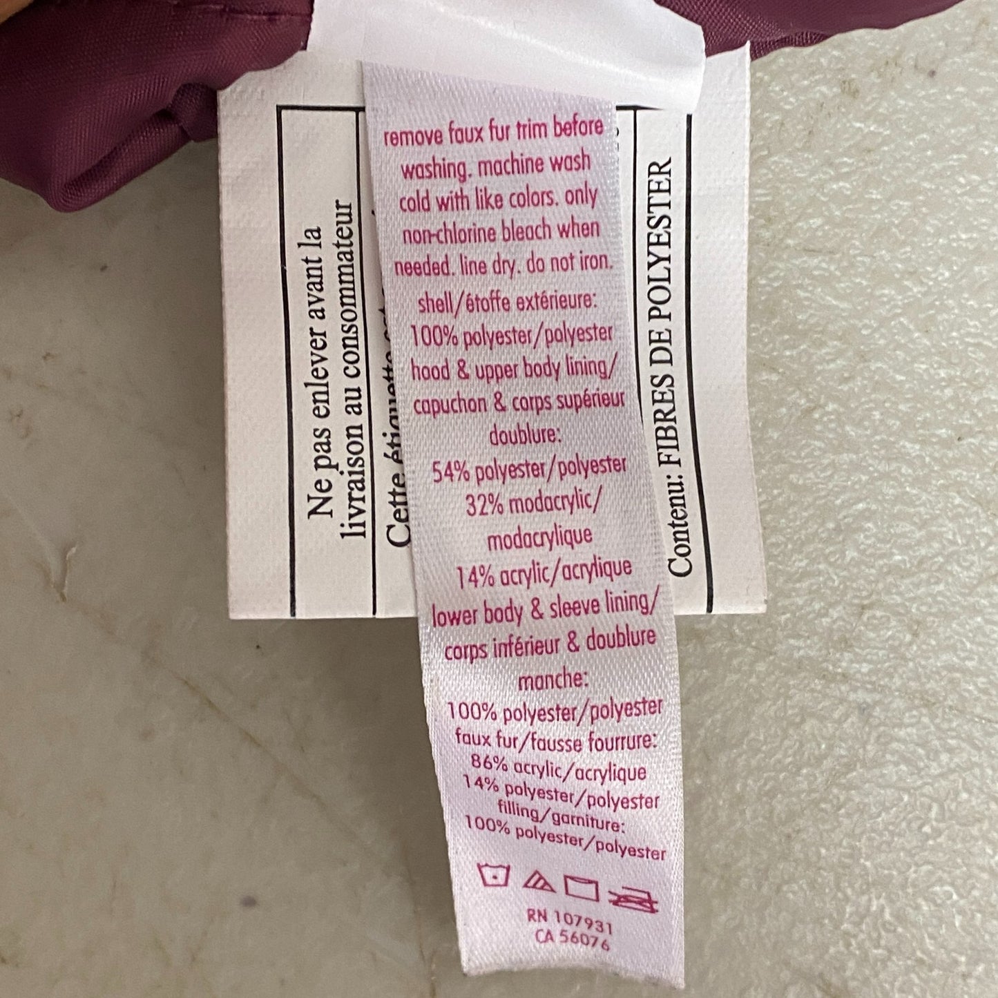 EUC Live Justice Winter Coat Maroon Fur Lined Hooded Girls Jacket Size 12