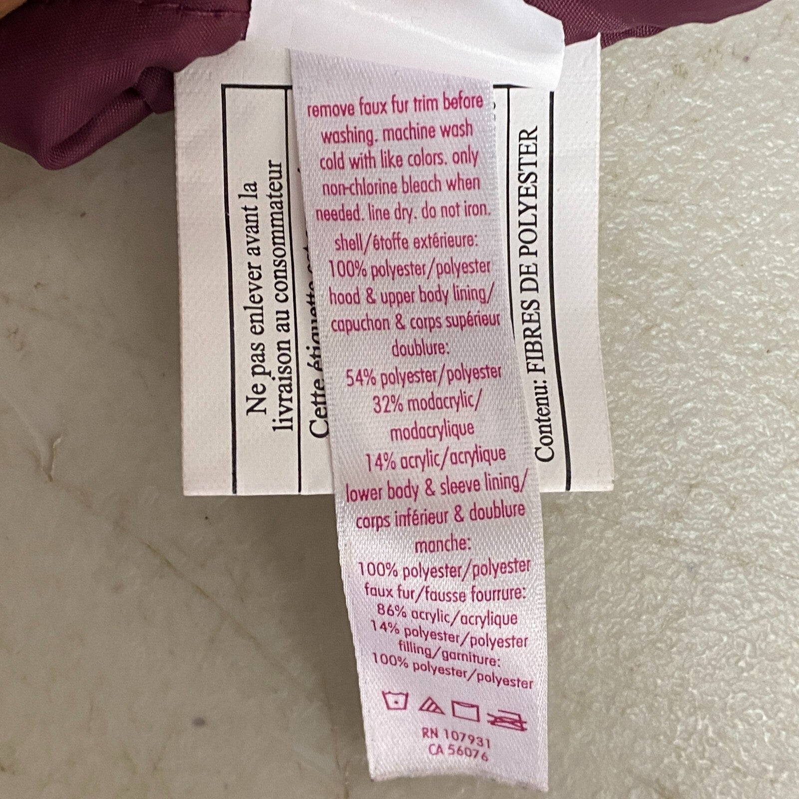 EUC Live Justice Winter Coat Maroon Fur Lined Hooded Girls Jacket Size 12