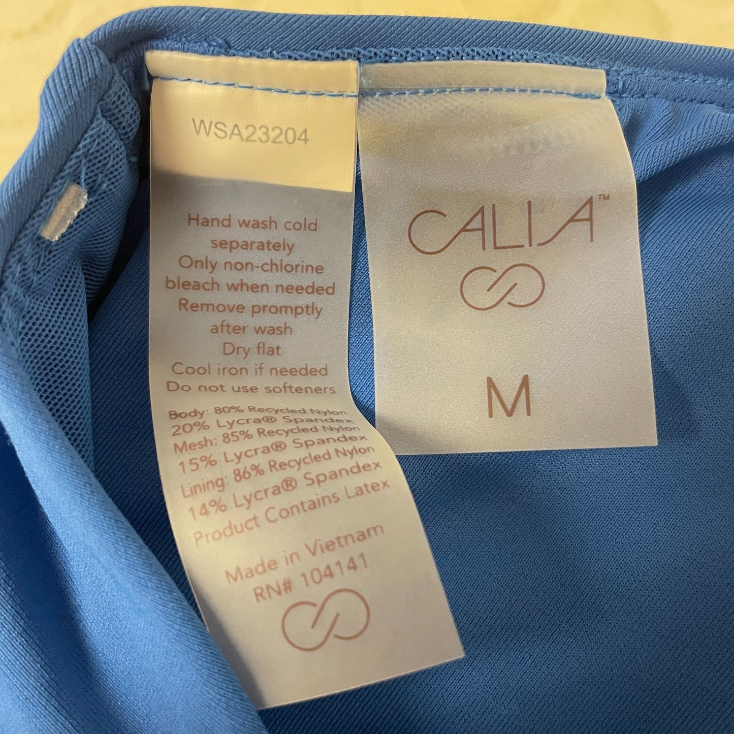 CALIA Tie Back Bikini Swim Top Wavy Blocks Blue NWT New with Tags Trendy Stylish