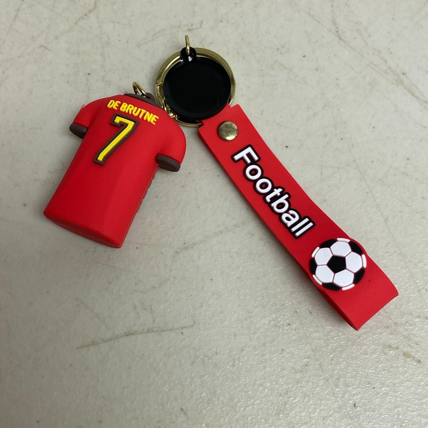 Assorted Silicone Soccer Keychain With #7 Kevin De Brutne Red Jersey Accessory