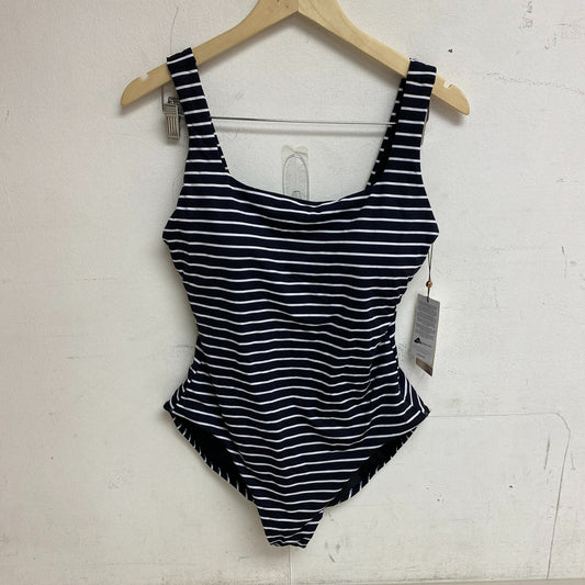 Calia Women's Sculpt Drop Back One Piece Swimsuit Stripe Black WSA23110PRT