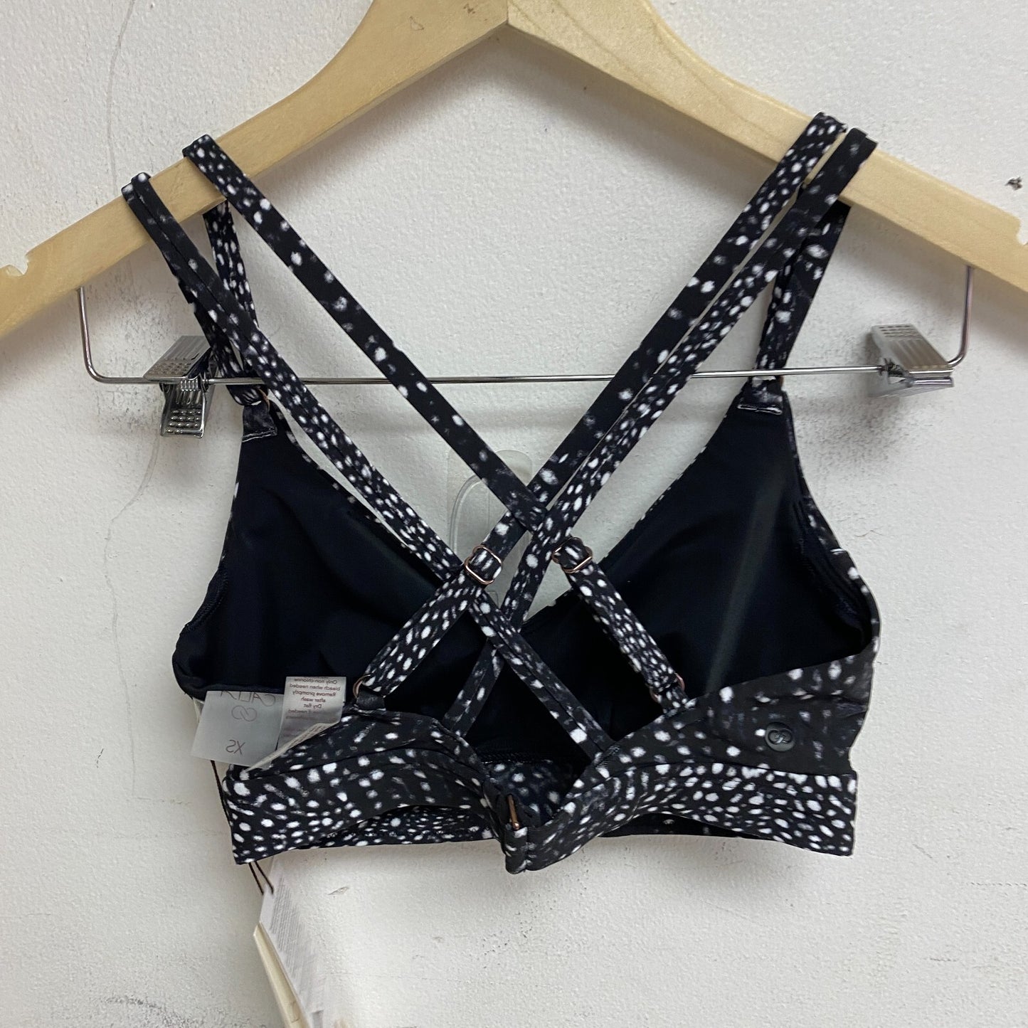 Calia Women's Strappy Racerback Bikini Top Deep Sea Dots Pure Black WSA23223PRT