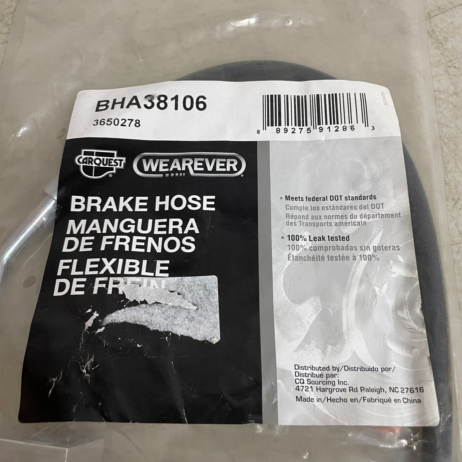 Carquest Wearever BHA38106 Brake Hose Assembly 17" Flexible with Copper Washers
