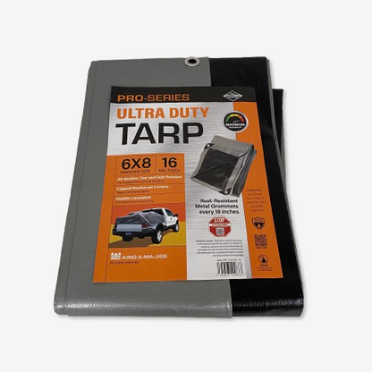 KING-A-MA-JIGS Ultra 6×8 Heavy Duty Tarp 16 Mil UV-Resistant with Grommets