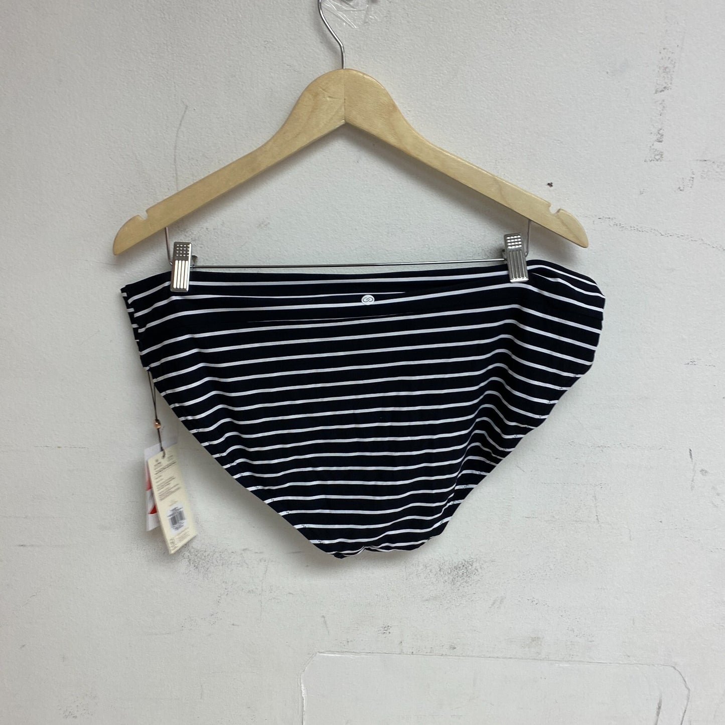 CALIA Women's MidRise Wide Banded High Leg Swim Bottoms Stripe Black WSA23414PRT