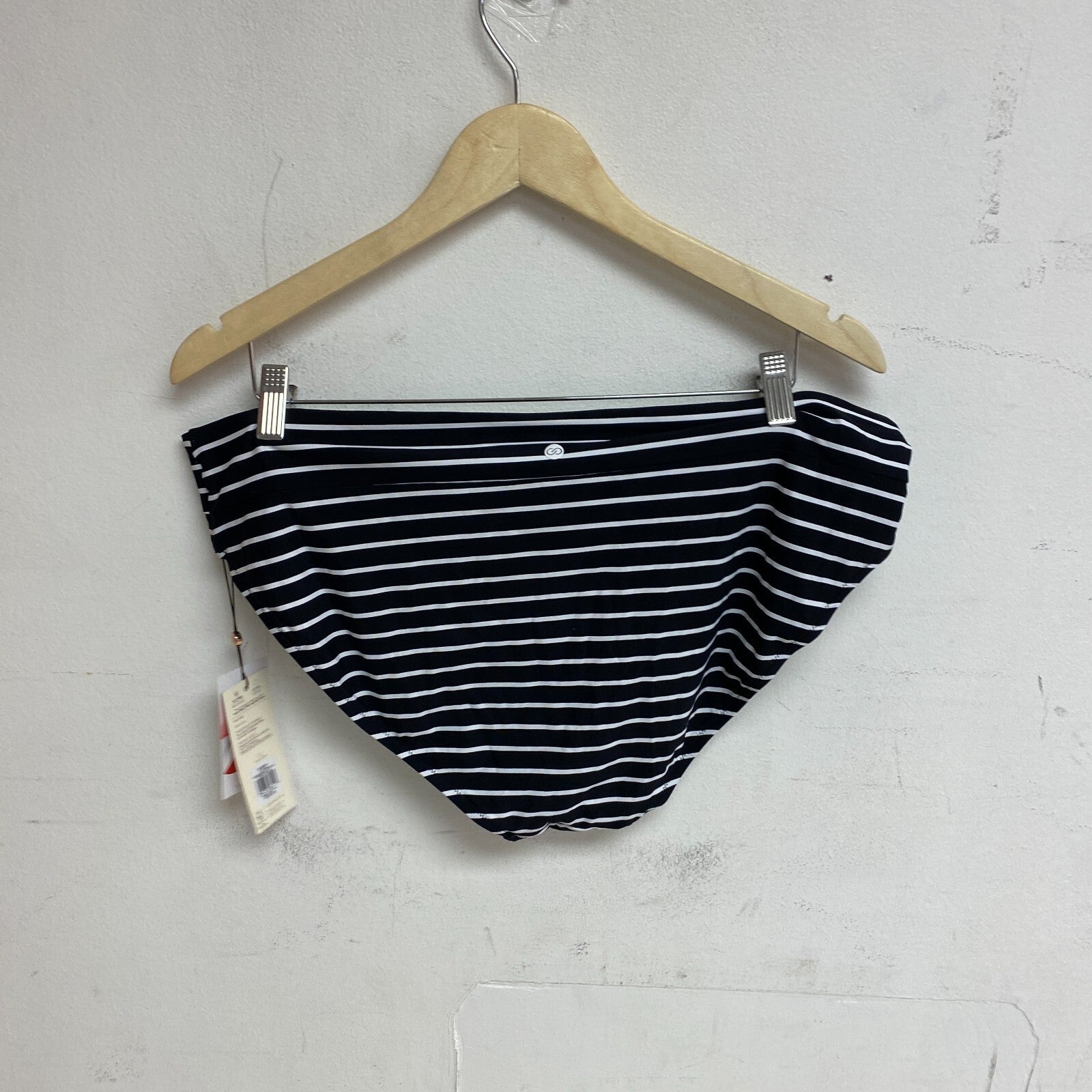 CALIA Women's MidRise Wide Banded High Leg Swim Bottoms Stripe Black WSA23414PRT