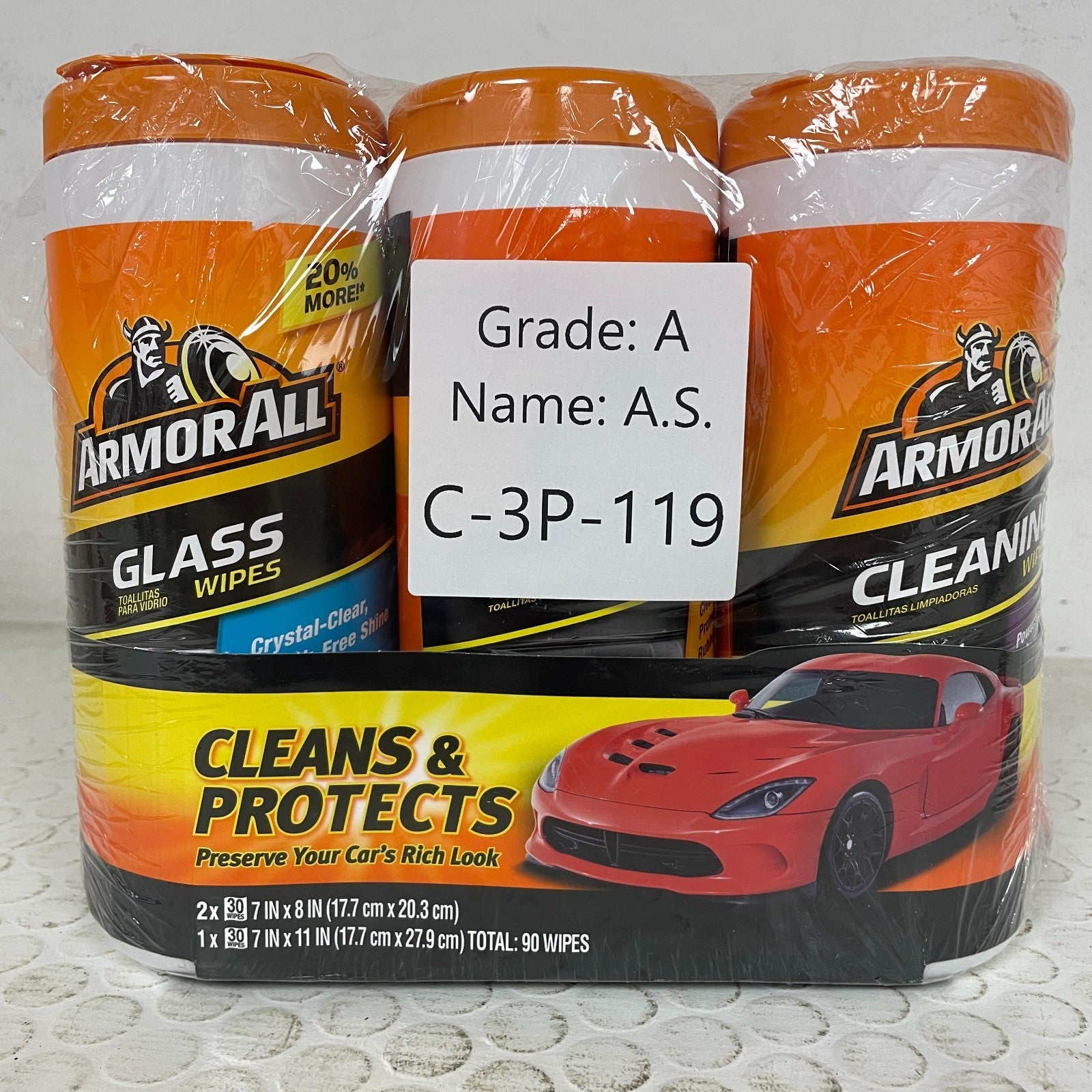 Armor All Protectant Glass and Cleaning Wipes Wipes Car Interior/Exterior 3 Pack