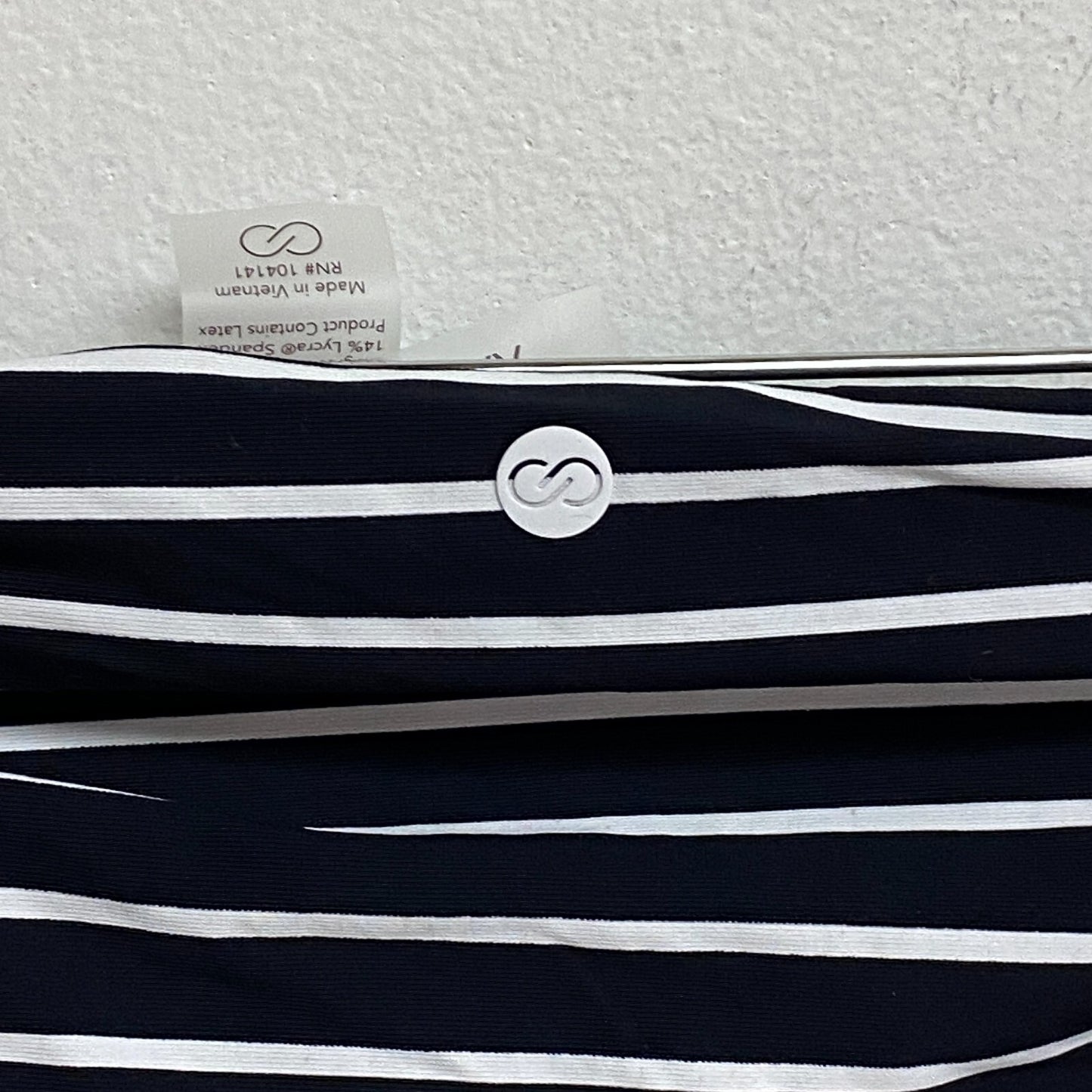 Calia Women's Shirred V Front Mid Rise Bottom Stripe Black WSA23415PRT New!