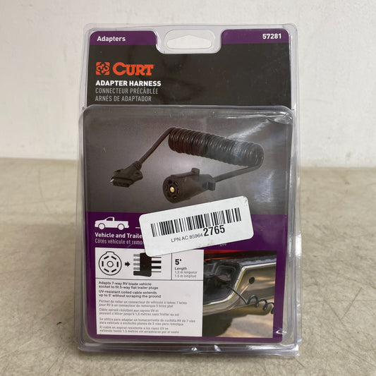 CURT 57281 5 ft 7-Way RV Blade to 5-Way Flat Trailer Adapter Harness