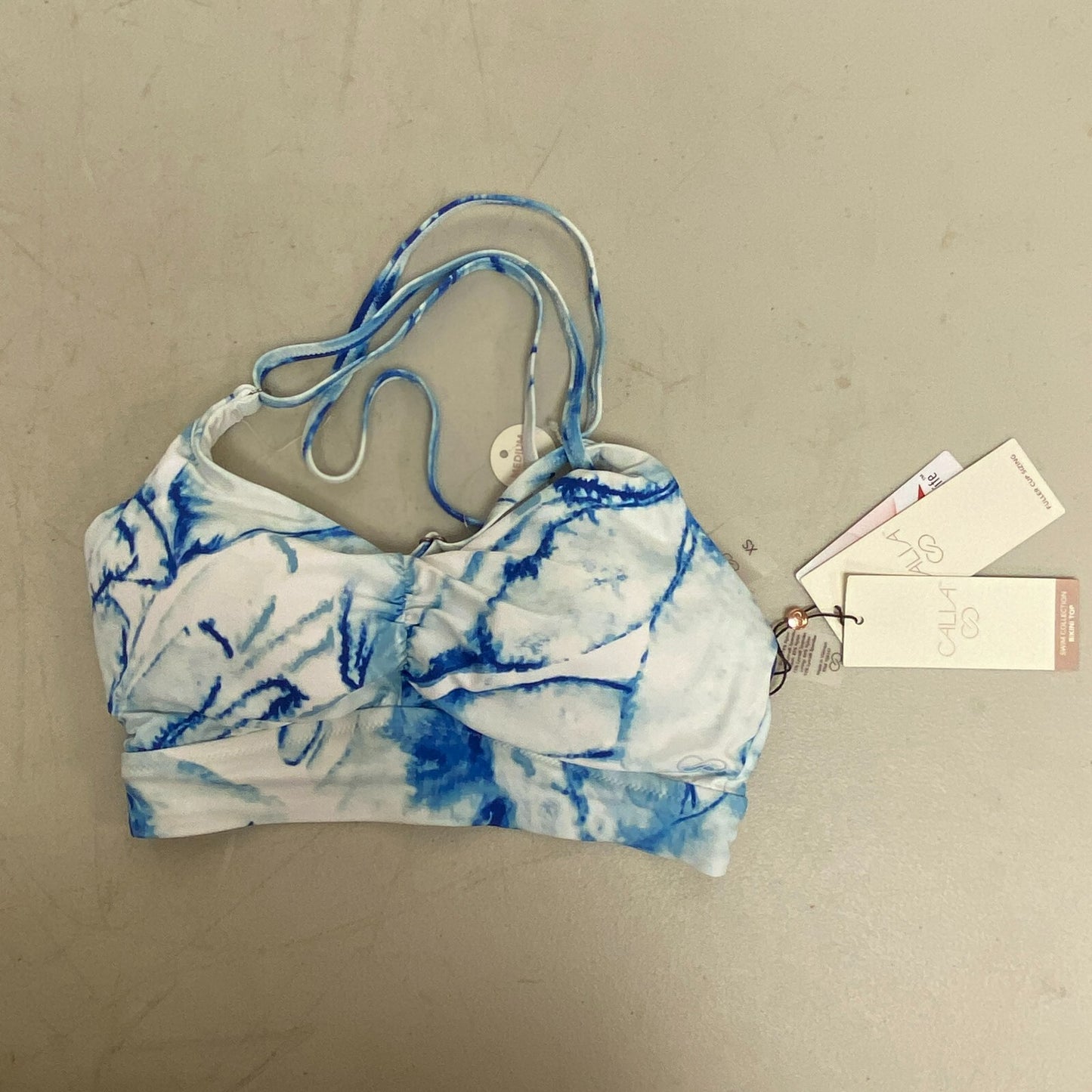 Calia Ruched Front Cross Back Top Floral Flourish Blue Bikini Top WSA22202PRT