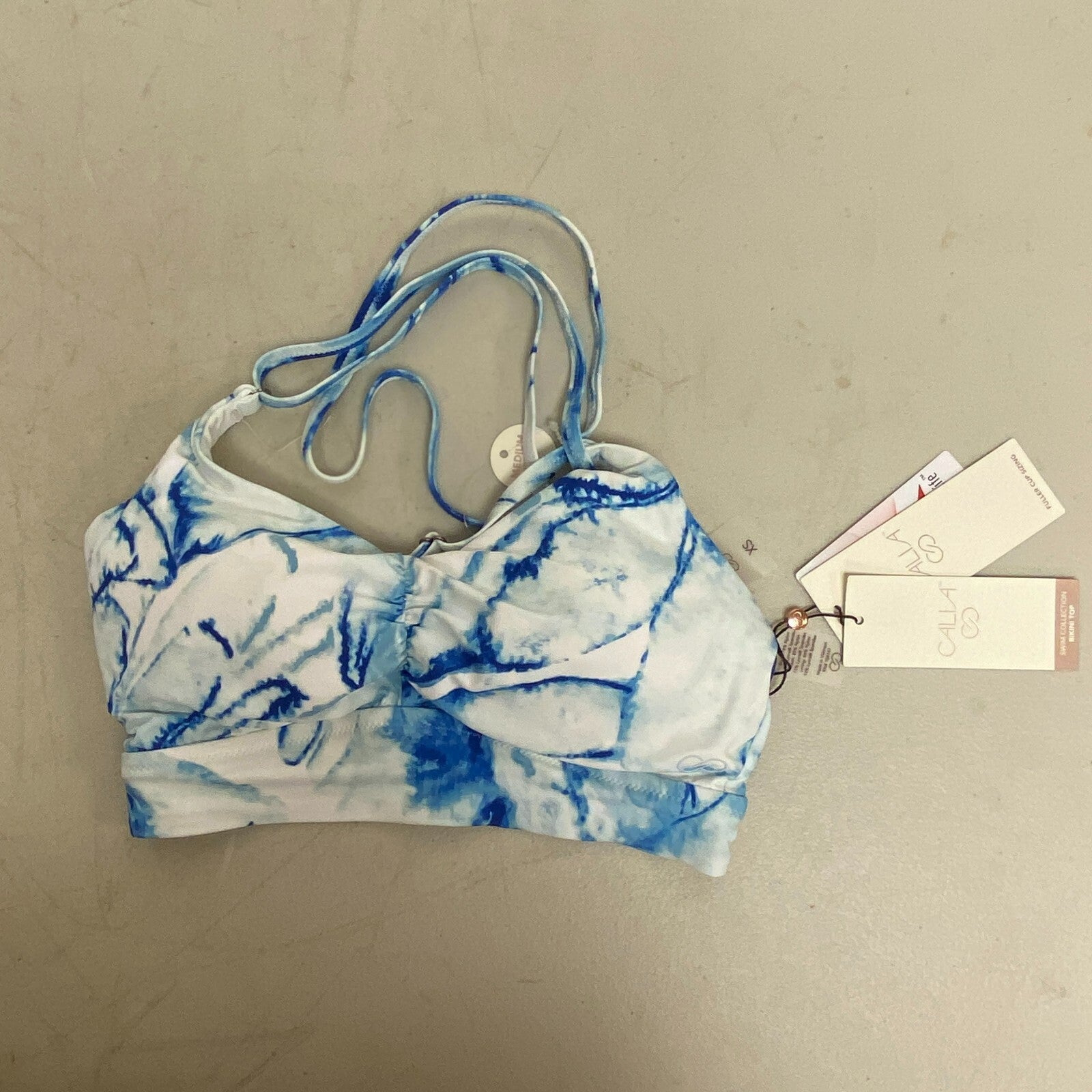 Calia Ruched Front Cross Back Top Floral Flourish Blue Bikini Top WSA22202PRT