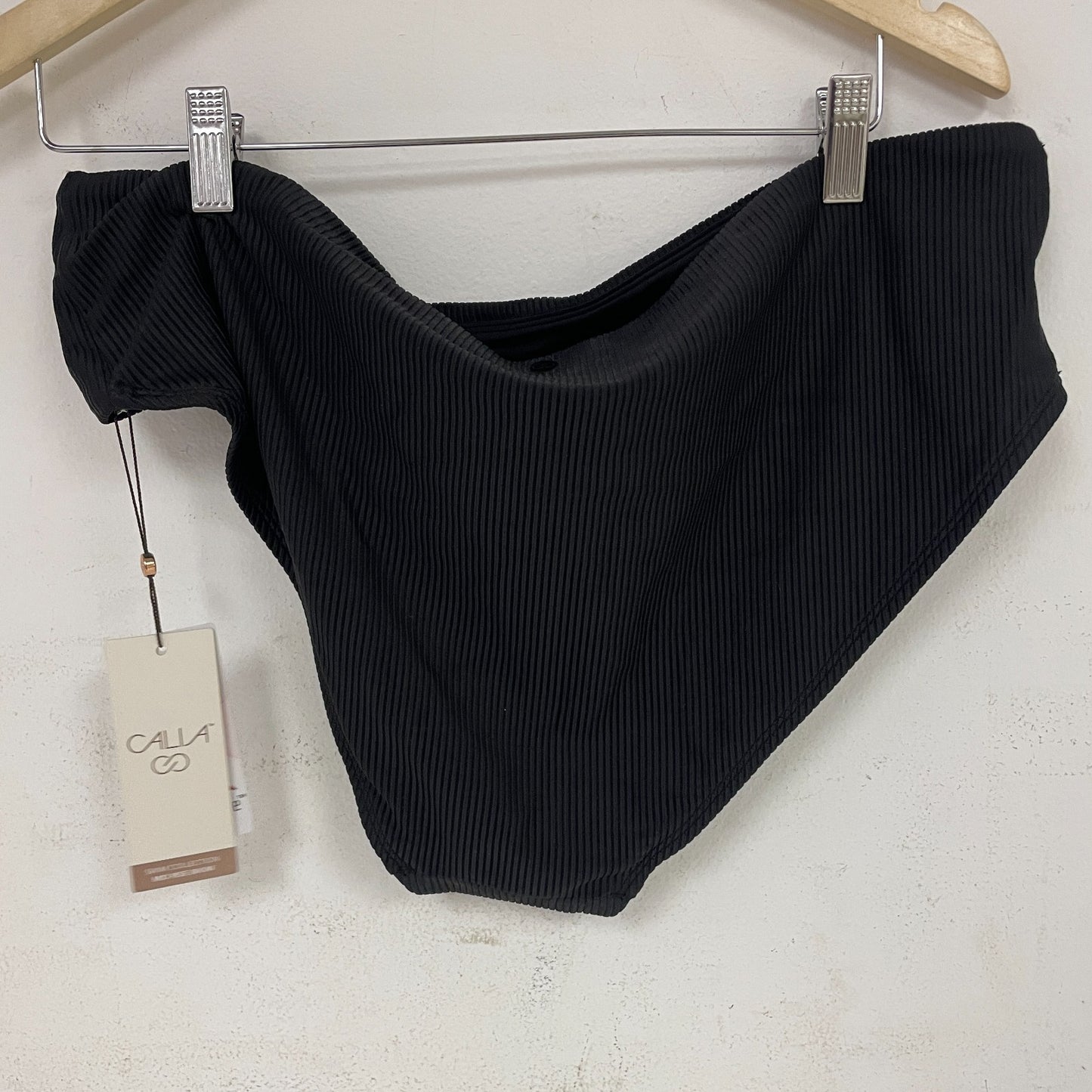 Calia Womenâs Novelty Mid Rise Swim Bottom Pure Black Bikini WSA22411N