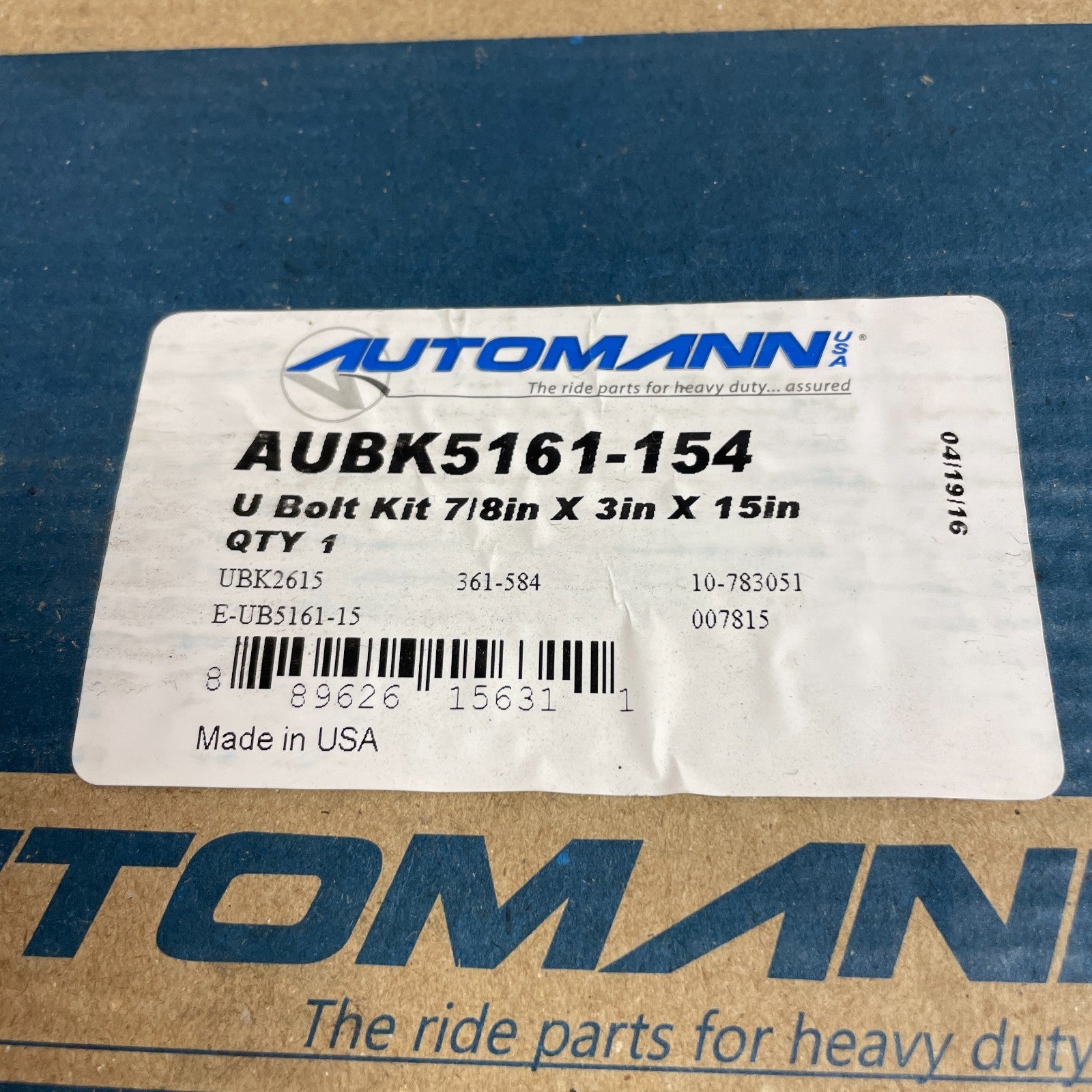 Automann U-Bolt Kit Leaf Spring Suspension Truck AUBK5161-154