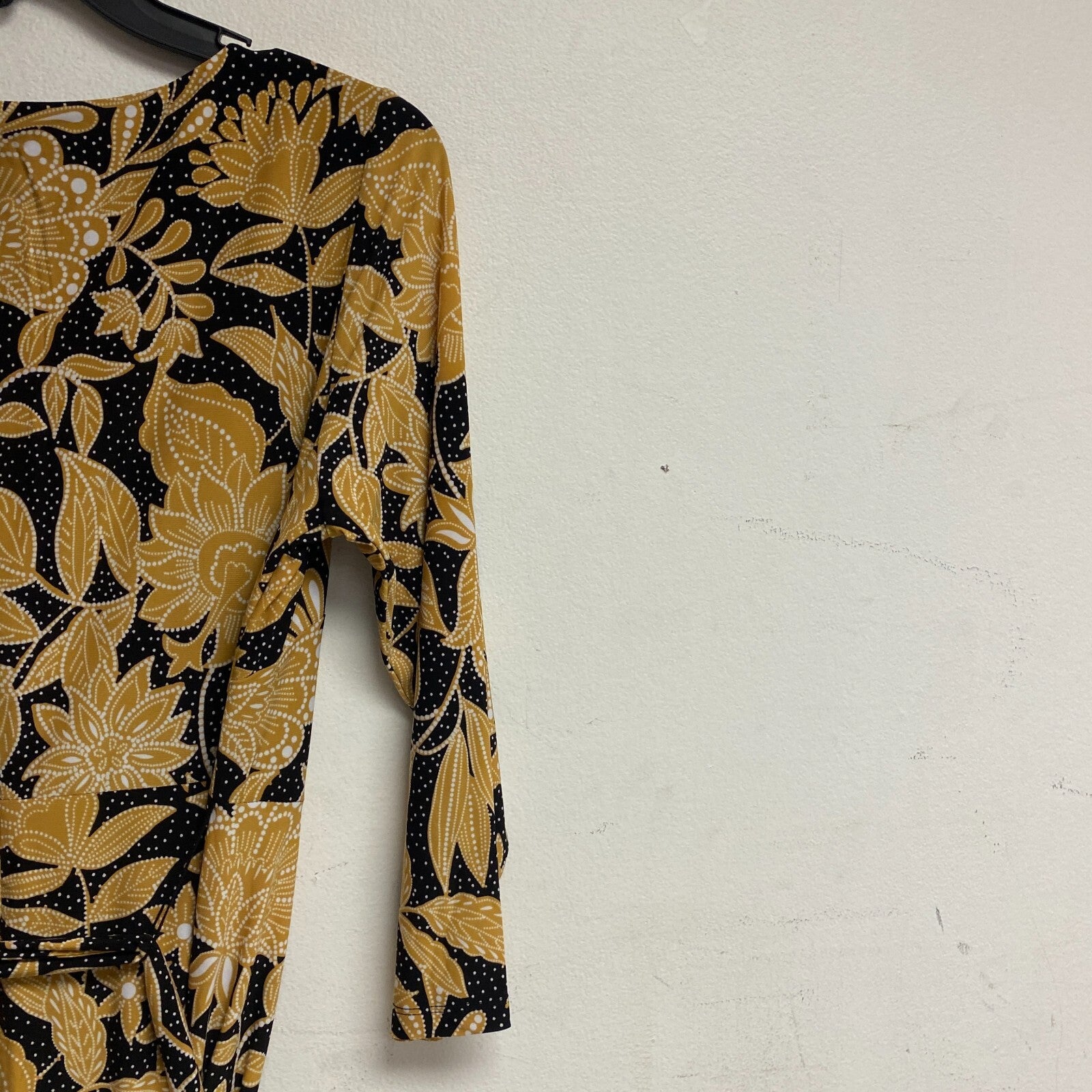 Black Label Women's 3/4 Sleeve Floral Midi Fit+Flare Dress Sz 8 Color Black Gold