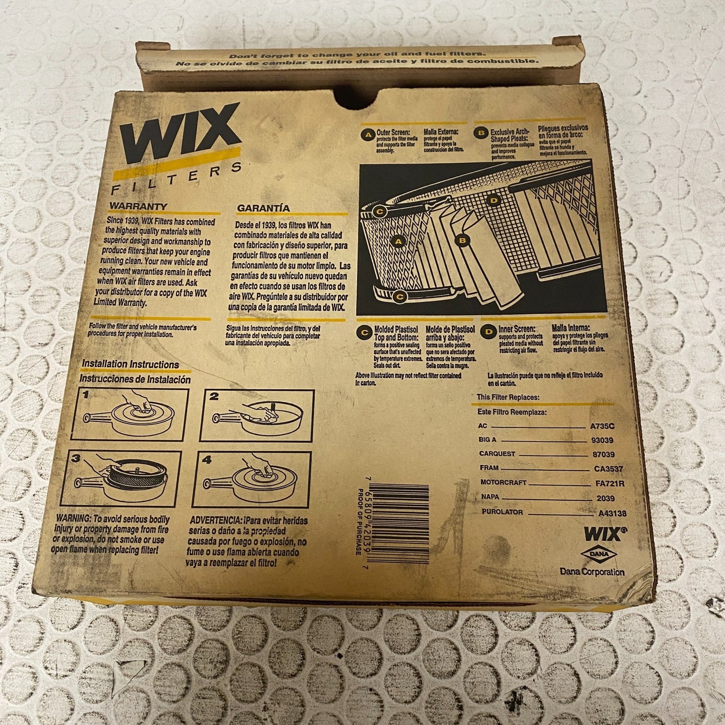 WIX 42039 Air Filter Oval Panel Cellulose 1982-1986 Chevrolet Celebrity
