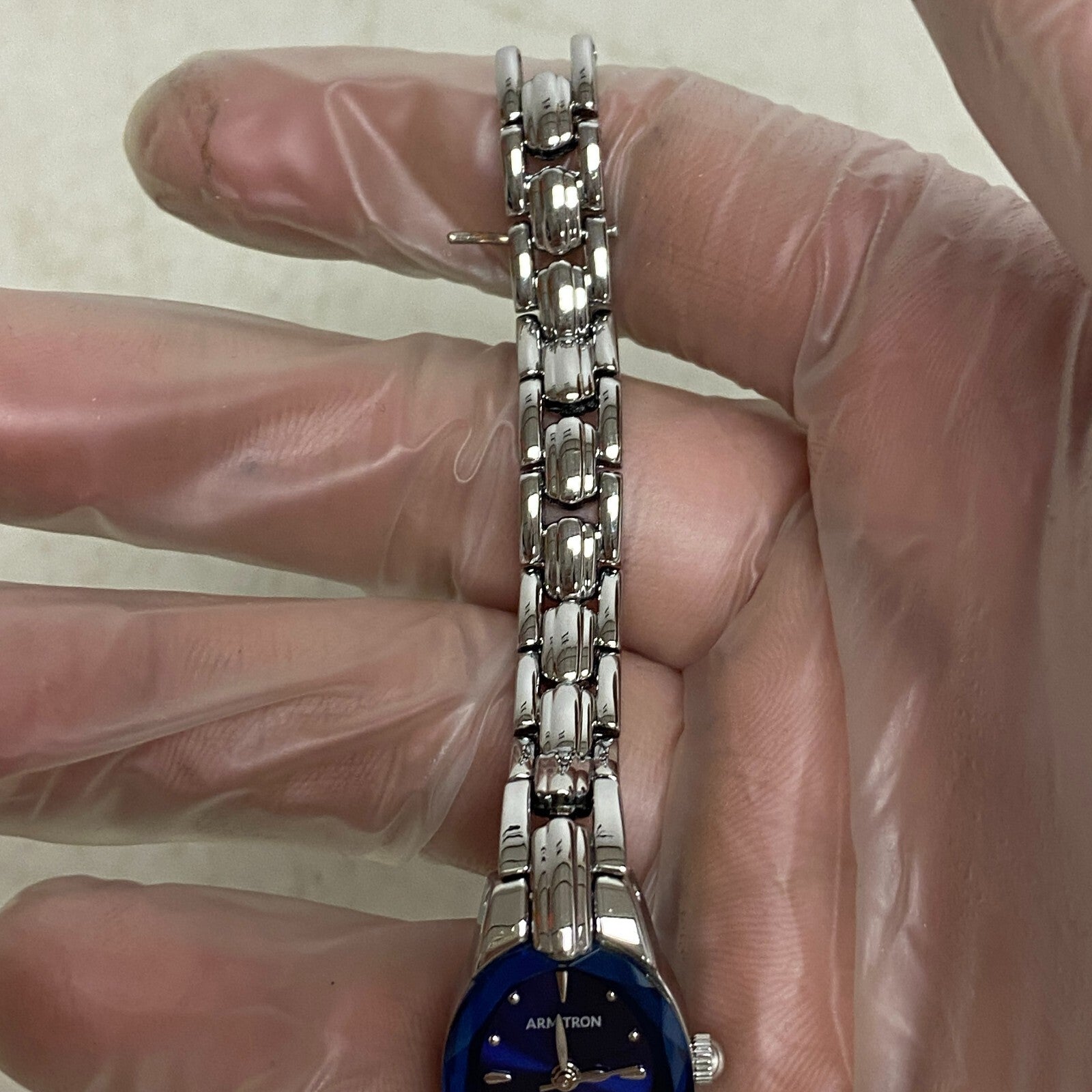 ARMITRON 75/3313SV Blue Dial Quartz Analog Women's Watch Sz. 7 1/4" New Battery