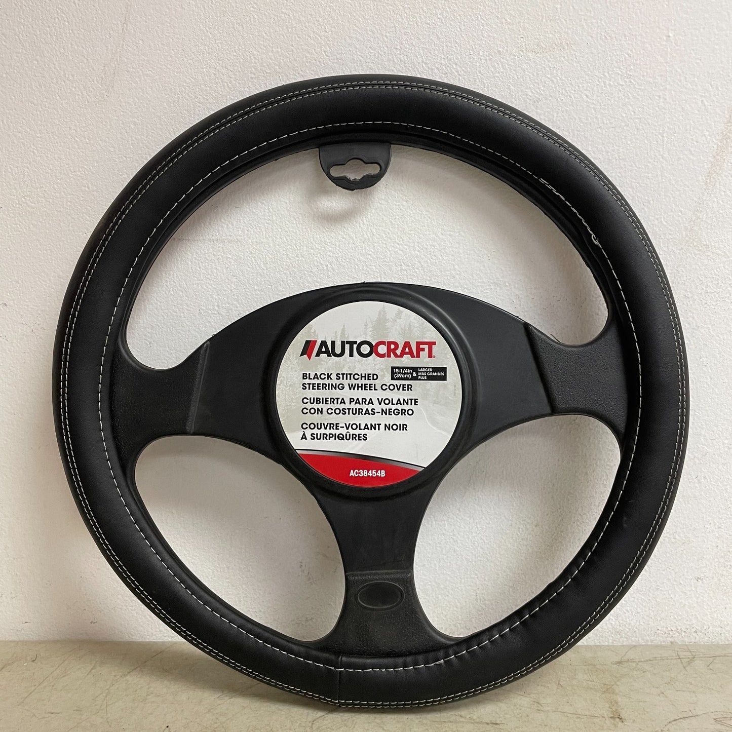 AutoCraft AC38454B Steering Wheel Cover Black Faux Leather Sleek Stitch 15"–16"