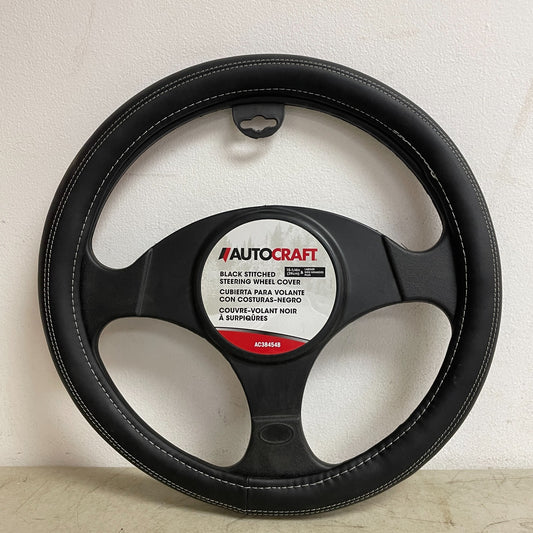 AutoCraft AC38454B Steering Wheel Cover Black Faux Leather Sleek Stitch 15"–16"
