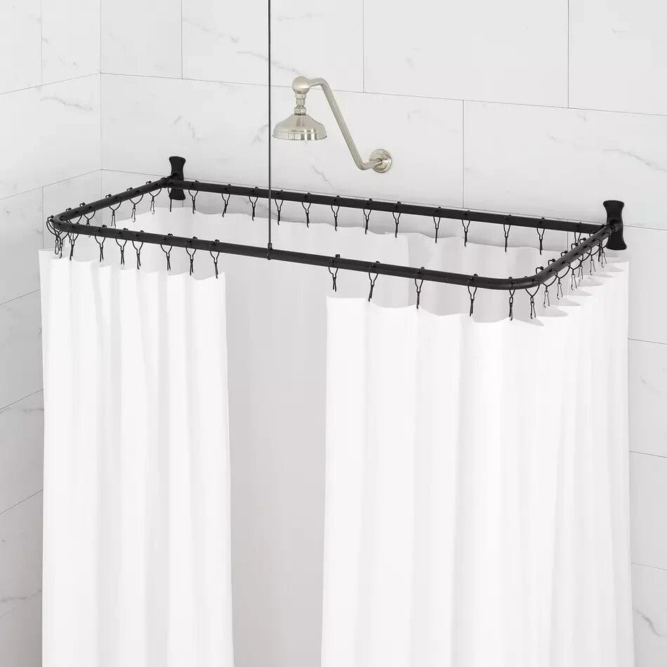 Signature Hardware 60"x27" D-Shaped Solid Brass Shower Curtain Rod