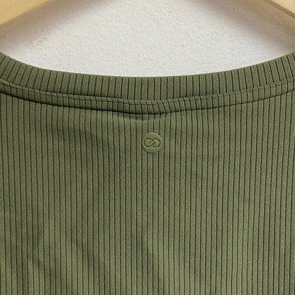 Calia Cropped Long Sleeve Support Top Dark Olive WAX31348 BRAND NEW