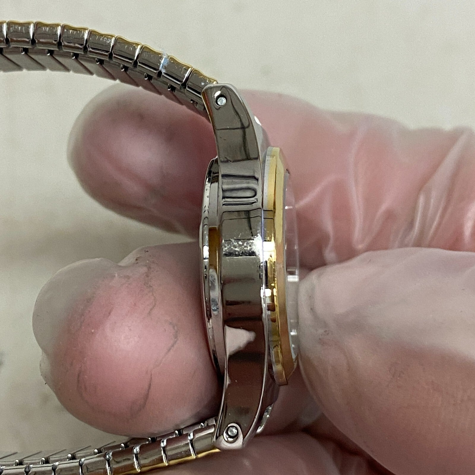 Armitron Watch Japan Quartz Women Dual Tone Gold Plated Stretch Steel 75/5420TTG