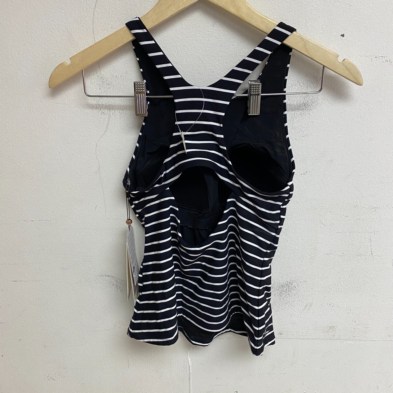 CALIA Women's High Support Tankini Swim Top Stripe Black/ White WSA23302PRT