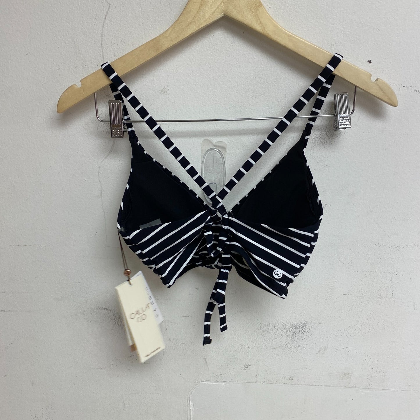 Calia Womens Triangle Strappy Tie Back Bikini Top Stripe Black/White WSA23201PRT