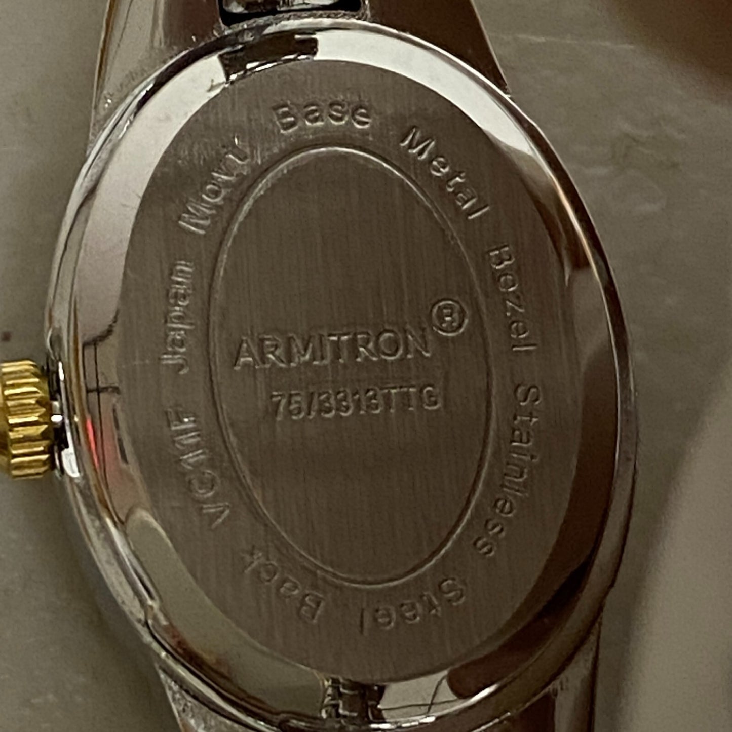 Armitron Women's Bracelet Watch Gold/Silver Band Crystals Bezel 75/3313TTG.