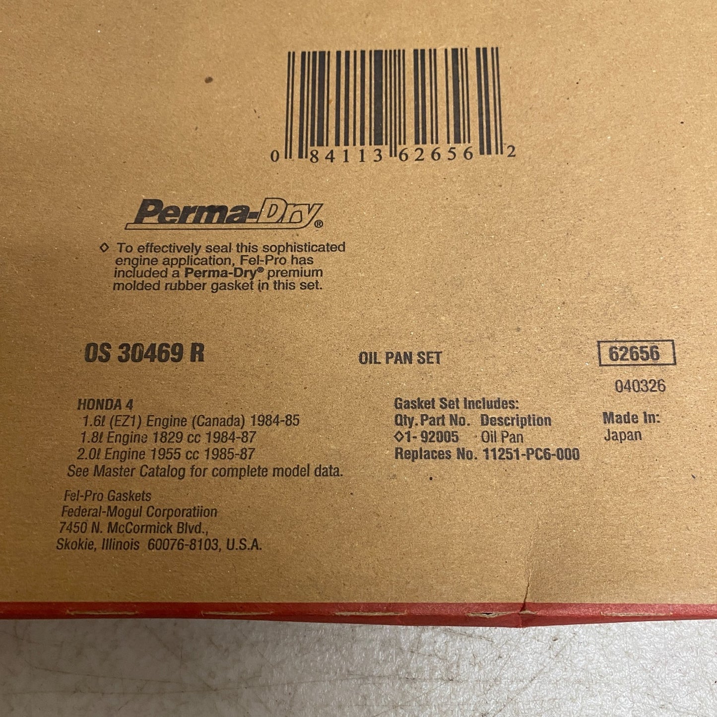 Fel-Pro OS30469R Oil Pan Gasket Set Honda 1984-1989 Accord 1983-1987 Prelude