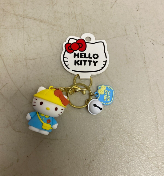 New Assorted Silicone Hello Kitty Keychain with Blue outfit and bell accessory