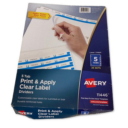 Avery Index Maker Print & Apply Dividers 5‑Tab Letter White AVE11446