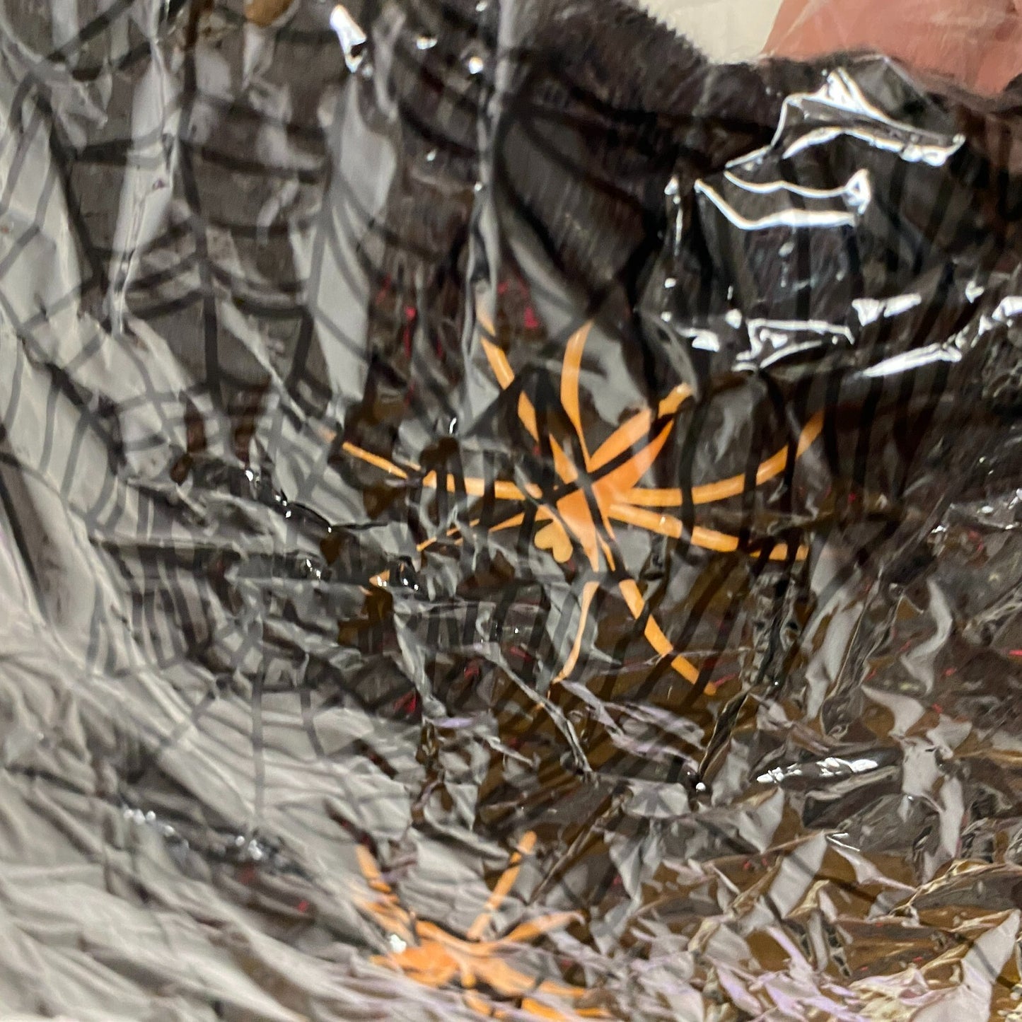 Stretchable Spider Web Decoration Black w/ Orange Spider Accents