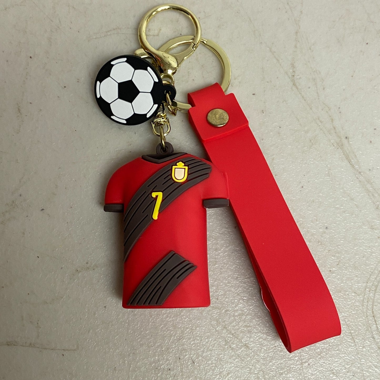 Assorted Silicone Soccer Keychain With #7 Kevin De Brutne Red Jersey Accessory