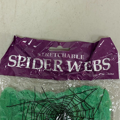 Stretchable Spider Web Decoration Green w/ black Spider Accents