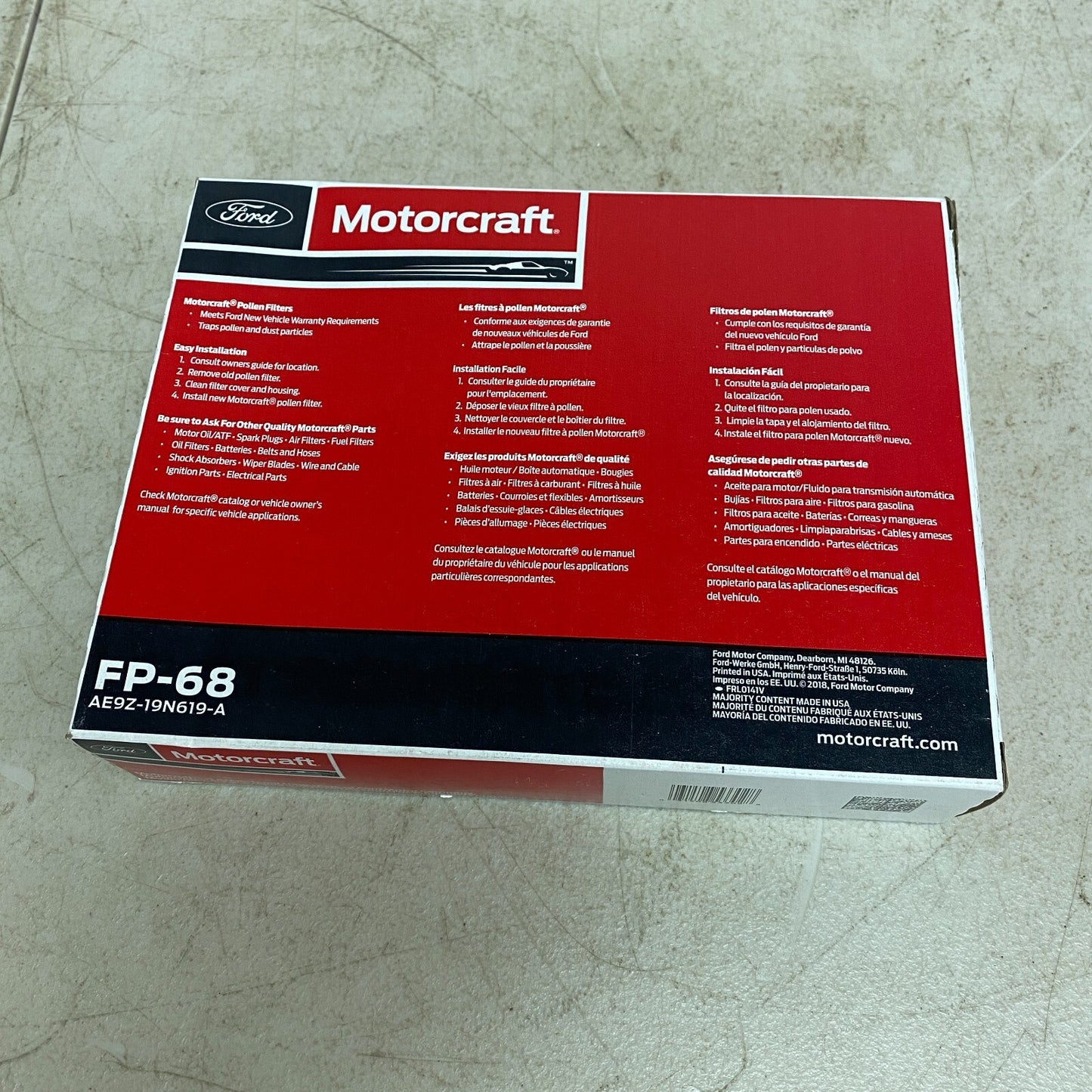 Ford Motorcraft Cabin Air Filter FP-68 , AE9Z-19N619-A New!