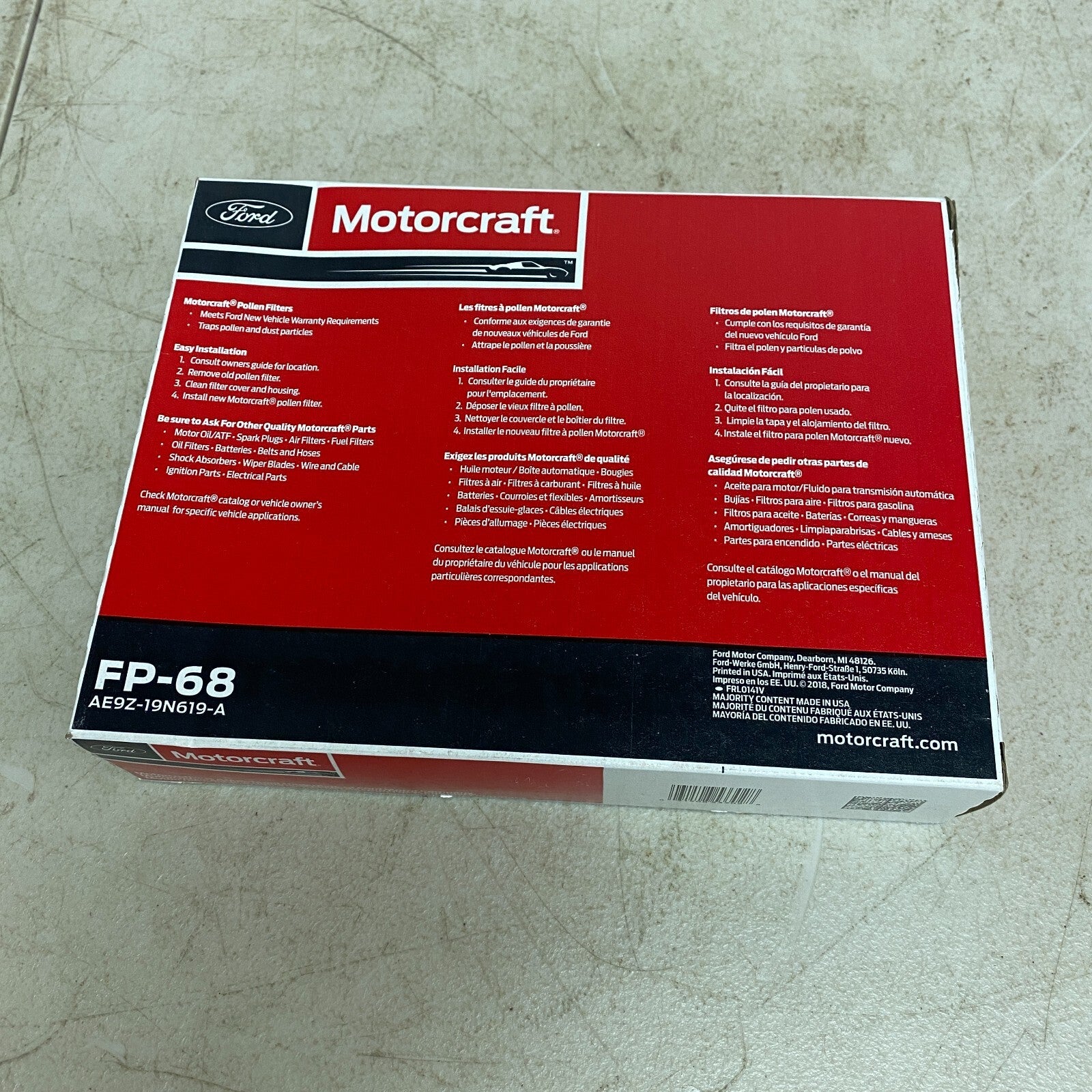 Ford Motorcraft Cabin Air Filter FP-68 , AE9Z-19N619-A New!