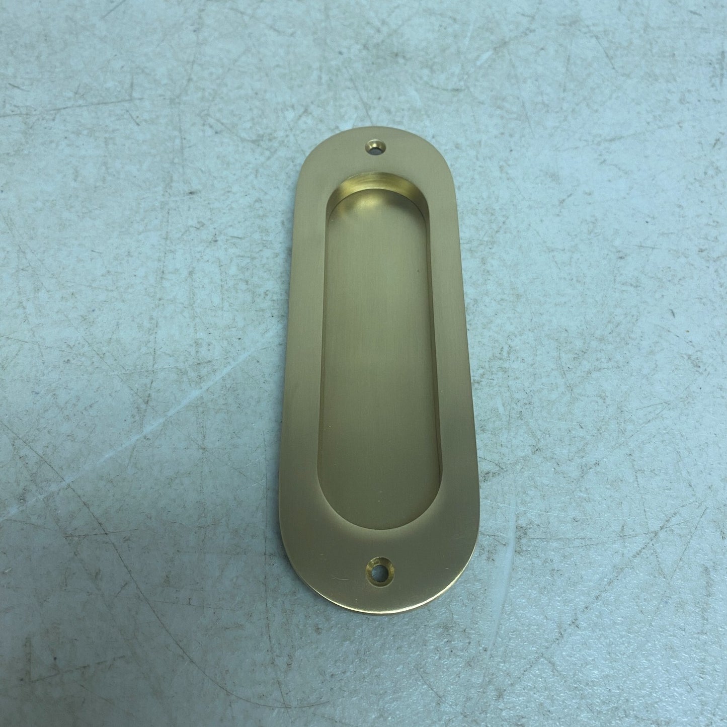 Signature Hardware 6''Elongated Oval Recessed Brass Pocket Door Pull-Satin Brass