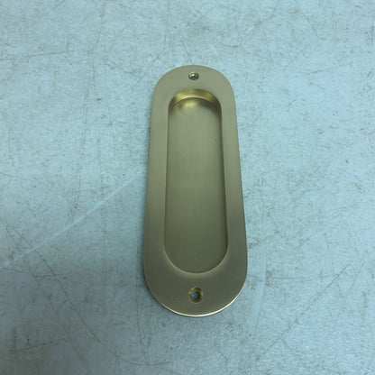 Signature Hardware 6''Elongated Oval Recessed Brass Pocket Door Pull-Satin Brass