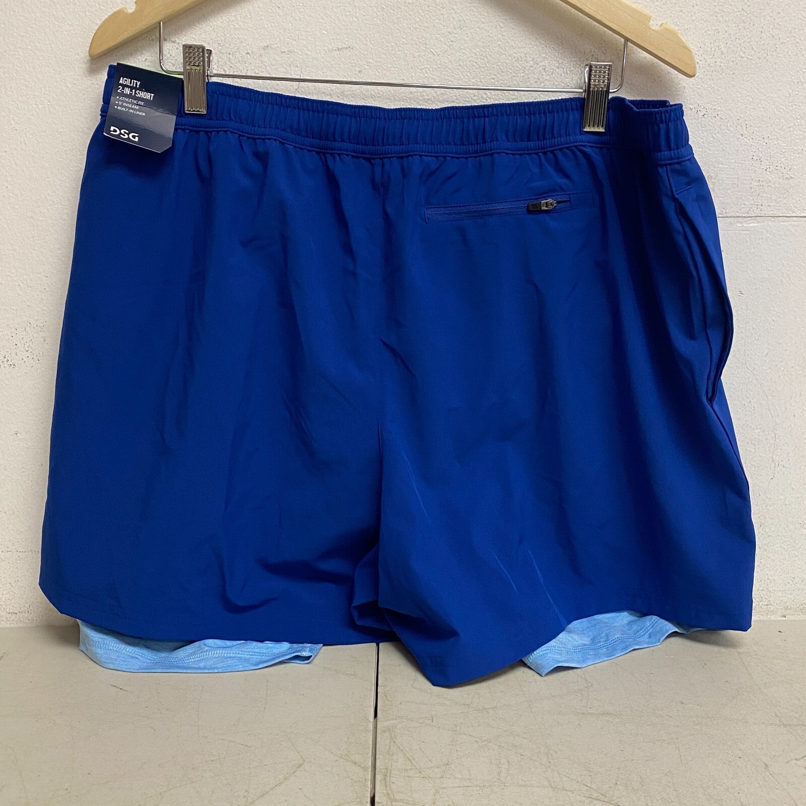 DSG Mens 2-in-1 Agility Short Electric Navy/BT Cerulean DAM13107HL BRAND NEW