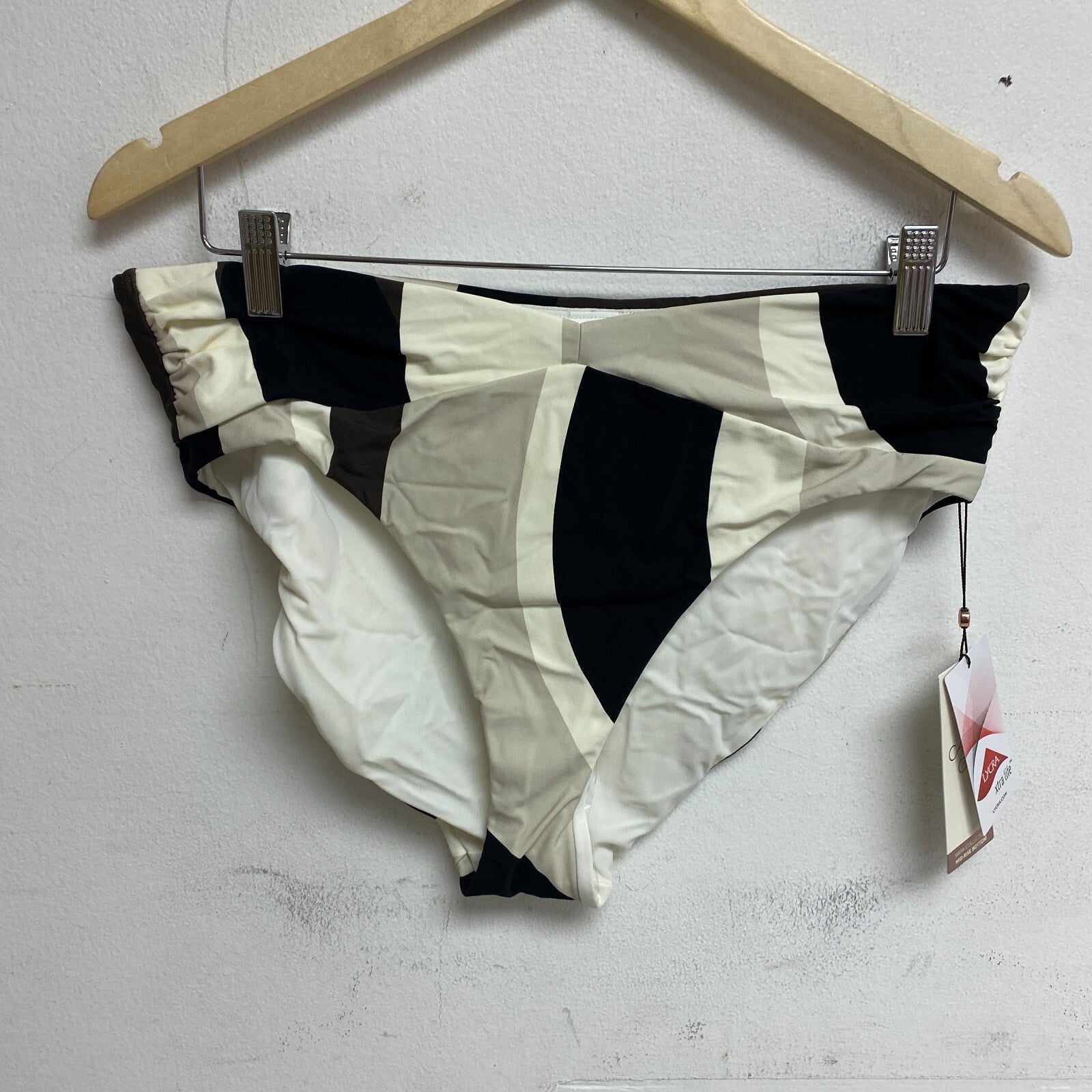 Calia Women's Shirred V Front Mid Rise Bottom Wavy Block Neutral WSA23415PRT New