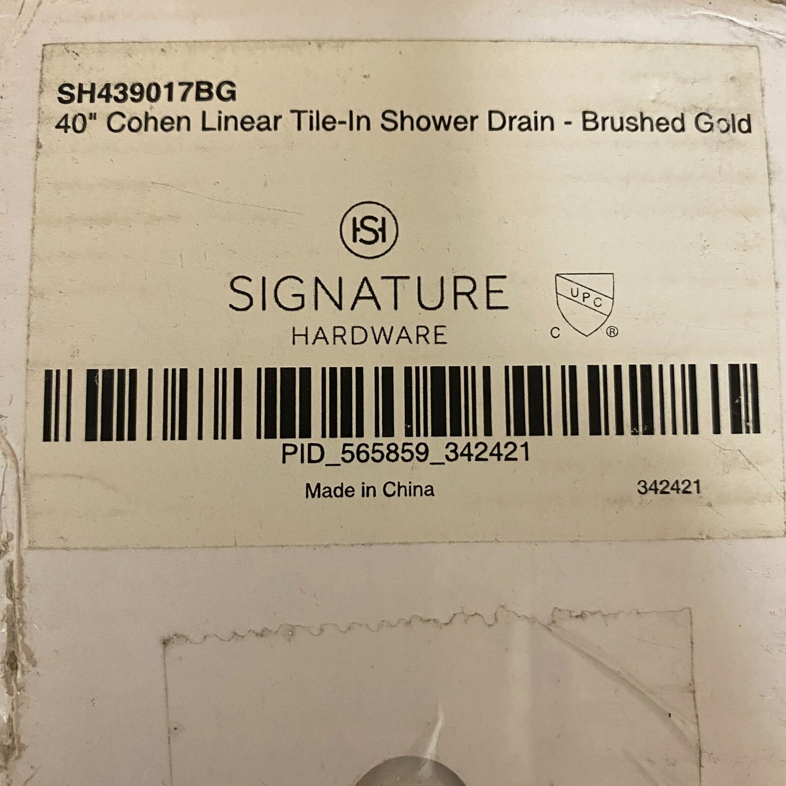 Signature Hardware 40" Cohen Linear Tile-in Shower Drain - Brushed Gold