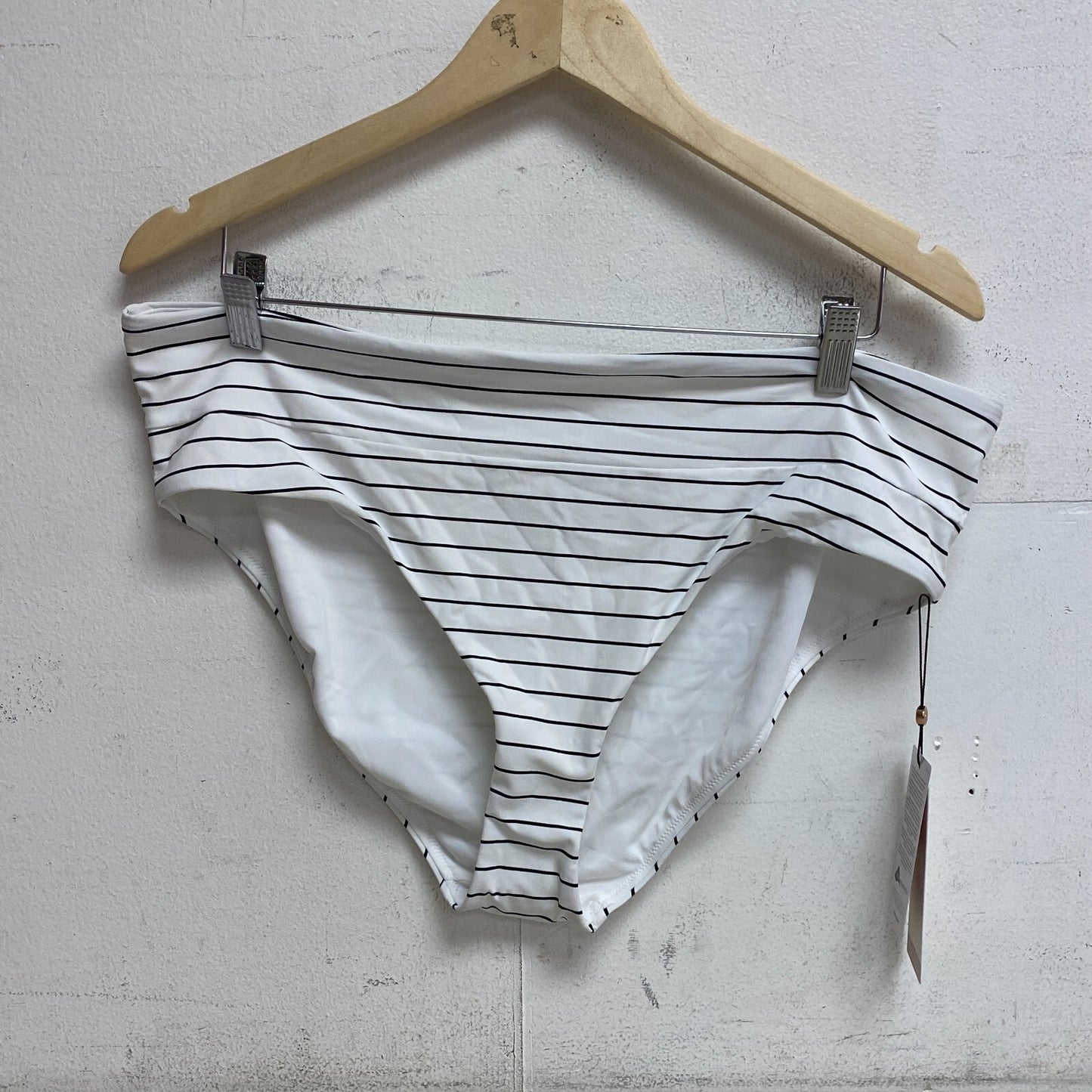 Calia Women's Swim Mid Rise Wide Band Bottom Stripe White WSA20406PRTX