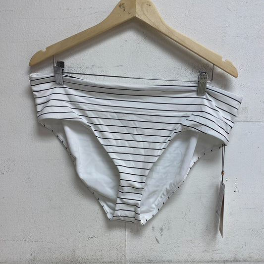 Calia Women's Swim Mid Rise Wide Band Bottom Stripe White WSA20406PRTX