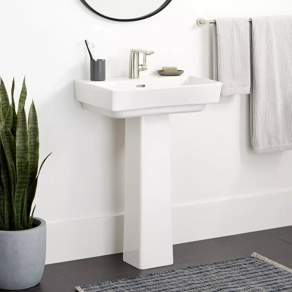 Signature Hardware Pentero 23″ x 18″ Fireclay Pedestal Sink White SHPE348WH