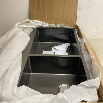 Signature Hardware 36" Atlas 60/40 Offset Double Bowl Stainless Steel Farmhouse.