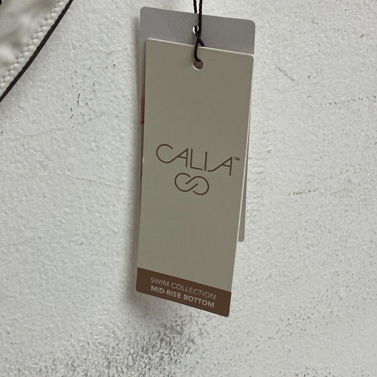 Calia Wide Banded High Leg Swim Bottoms Wavy Blocks Neutral WSA23414PRT New!