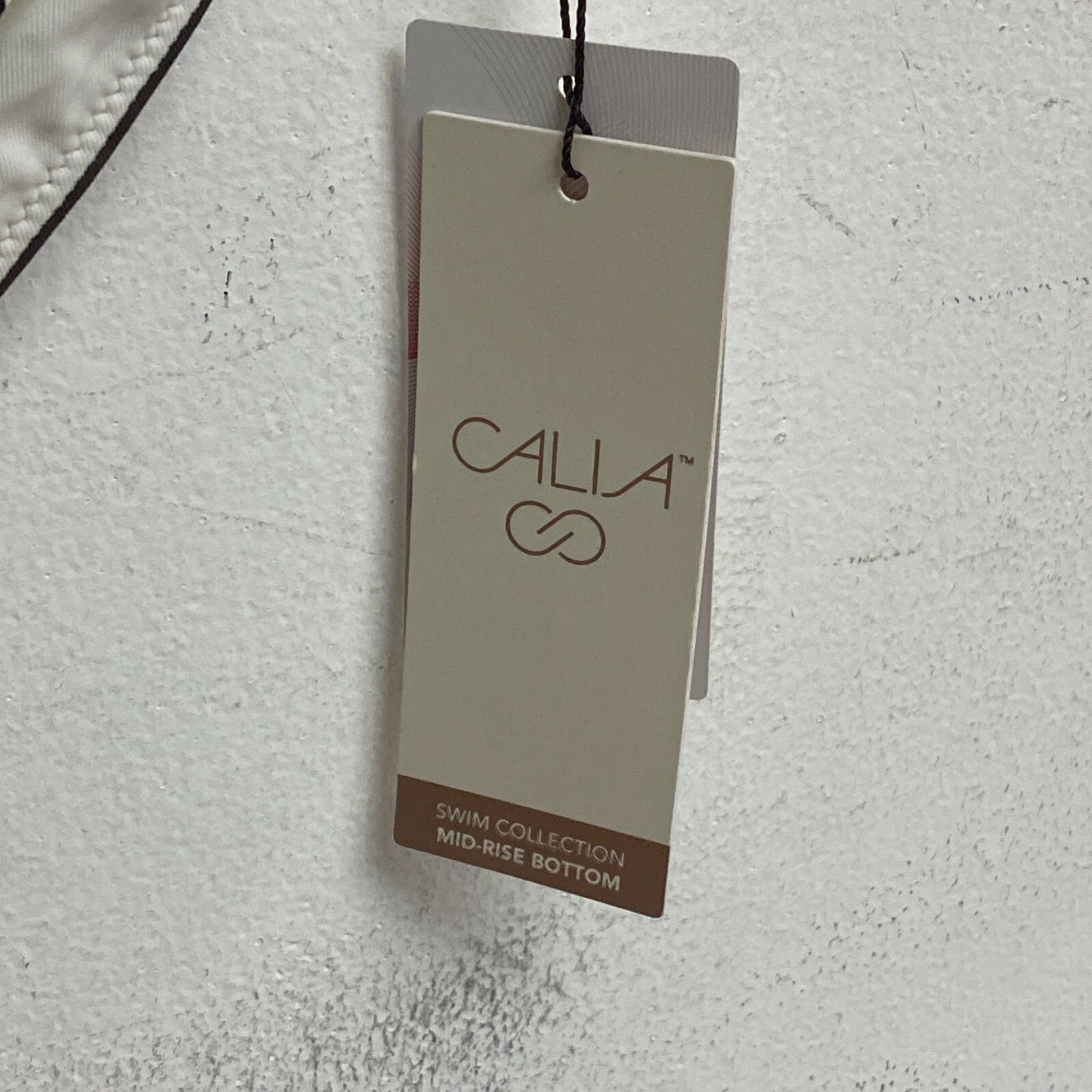 Calia Wide Banded High Leg Swim Bottoms Wavy Blocks Neutral WSA23414PRT New!