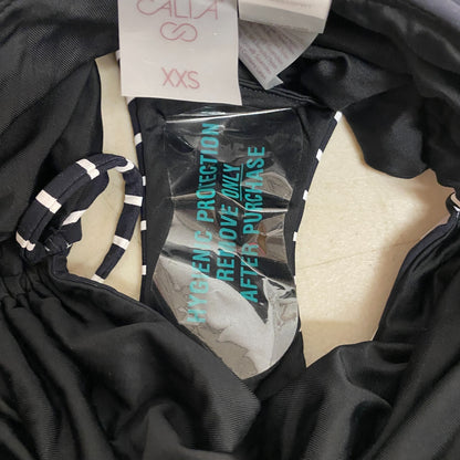 Calia Women's Shirred V Front Mid Rise Bottom Stripe Black WSA23415PRT New!