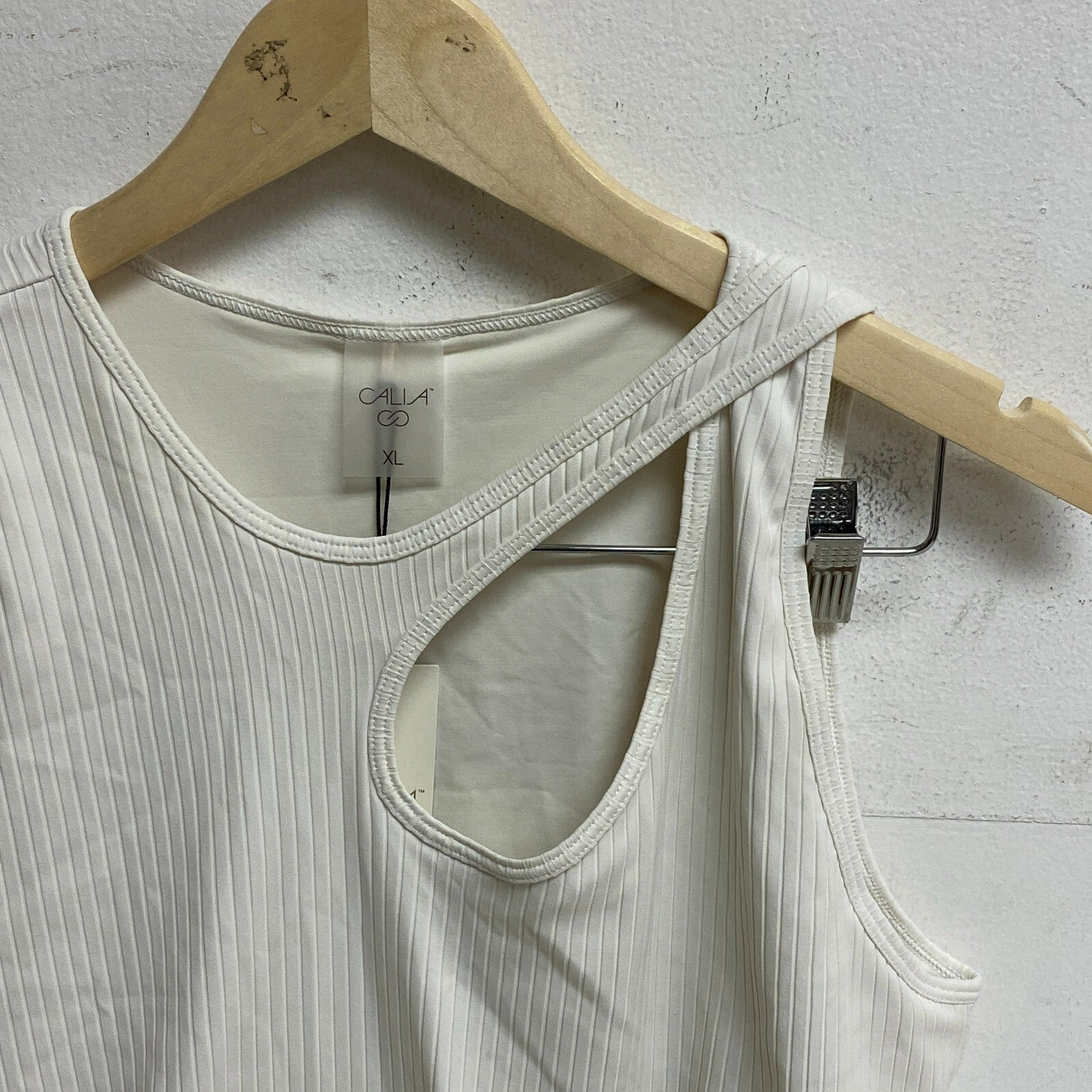 Calia Womens Cut Out Ribbed Tank Top Cloud Cover Solid Stylish WAX11269